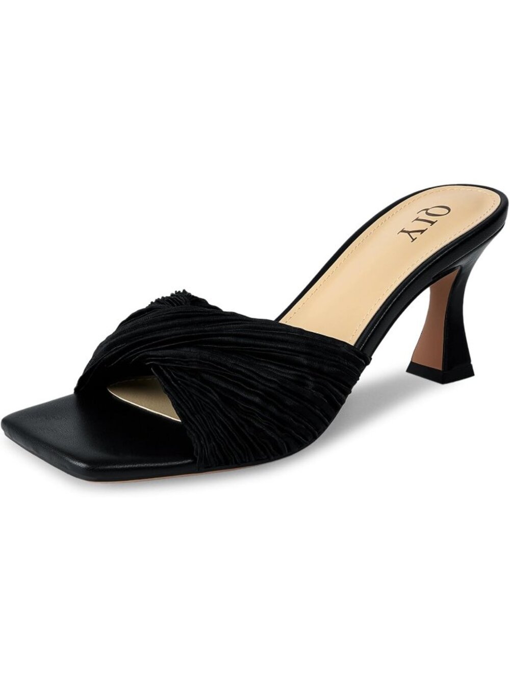 Women's Black Summer Stylish Open Square Toe Casual Slip-On Kitten Heeled Sandal